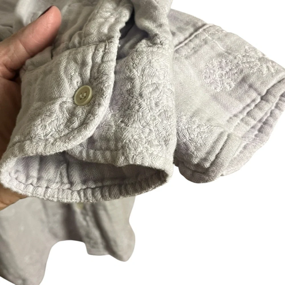 CP SHADES Washed Lilac Embroidered Cotton Gauze Long Sleeve Button Up Shirt — S - Picture 5 of 11